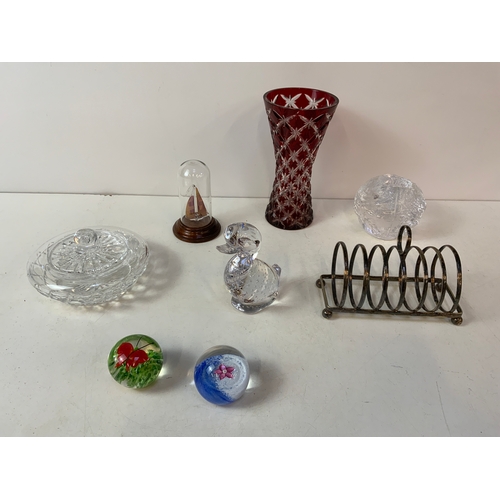 339 - Plated Toast Rack, Glassware and Paperweights