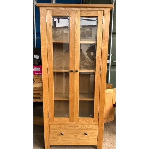 604 - Oak Glazed Display Cabinet with Drawer Under