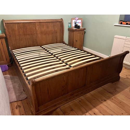 766 - Good Quality Solid French Oak Sleigh Bed Frame with all Fixings - Kingsize