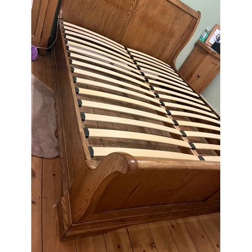 766 - Good Quality Solid French Oak Sleigh Bed Frame with all Fixings - Kingsize