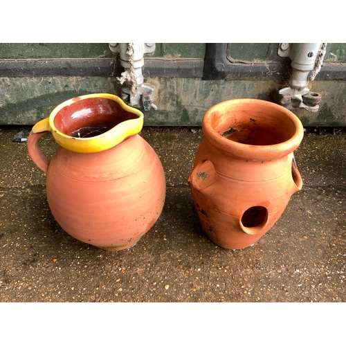 58 - Terracotta Strawberry Planter and Terracotta Jug