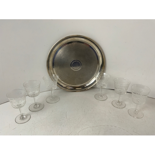 611 - Mappin and Webb Silver Plated Tray with 6x Vintage Pall Mall Port Glasses