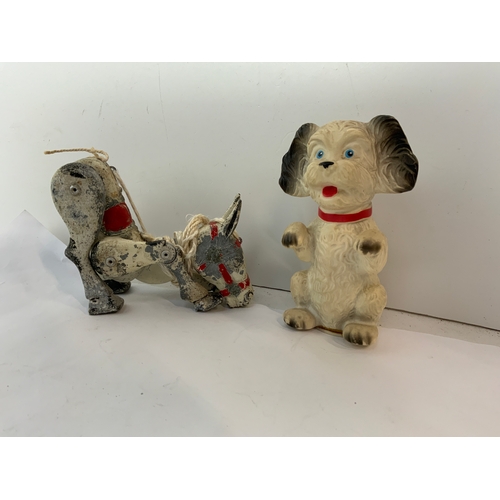 623 - Vintage Cast Metal Muffin the Mule Puppet and 50s Wind Up Toy Dog