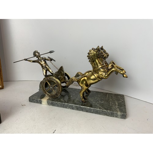 137 - Brass Roman Chariot on Plinth