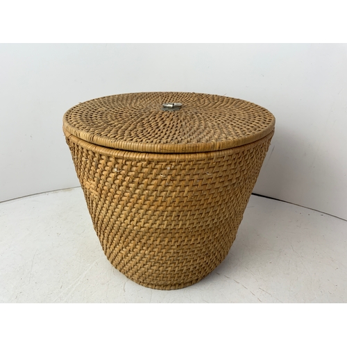 678 - Oriental Hand Decorated Teapot in Original Wicker Basket Mark to Base - 20cm High