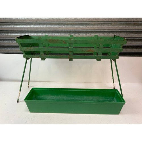 253 - Retro Green Metal Planter on Legs with Inner Tray