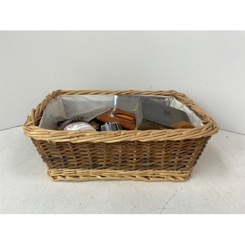 658 - Basket of Collectables - Frames and Ronson Lighter etc