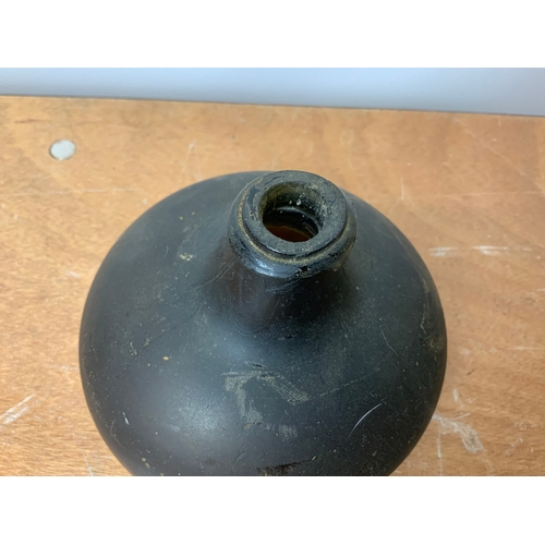 2 - Black Glass Onion Bottle - C 1715 - 13cm High - Repair to Top