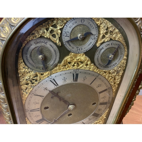 10 - Victorian/Edwardian Mahogany and Gilt Brass Mounted Musical Bracket or Table Clock, Caddy Top Case w... 