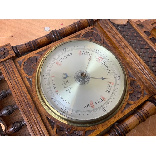 79 - Good Quality Late Victorian Clock Barometer -  Makers Mark to the Dials for Clerke London - 88cm Hig... 