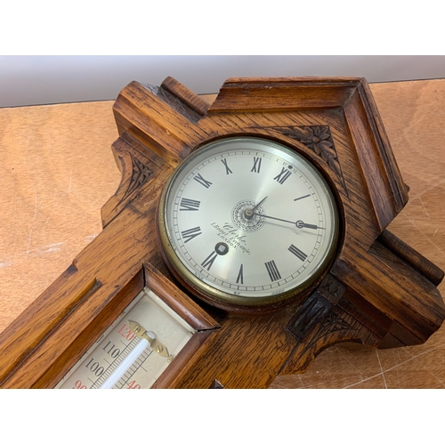 79 - Good Quality Late Victorian Clock Barometer -  Makers Mark to the Dials for Clerke London - 88cm Hig... 