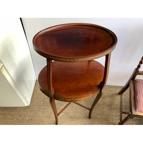 527A - Edwardian Mahogany Two Tier Table with Painted Decoration