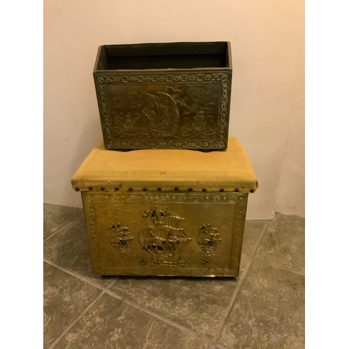 318 - Brass Coal Box and other