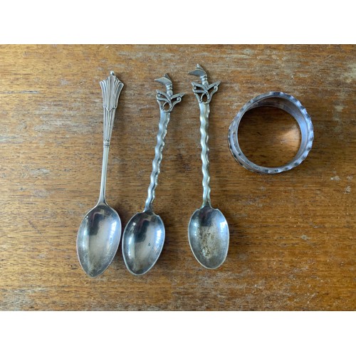 683 - 3x Silver Spoons and Napkin Ring