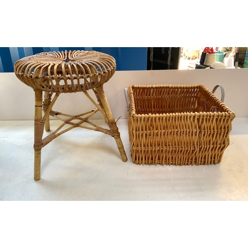 167 - Wicker Basket and Stool