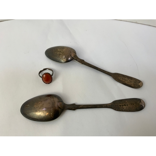 697 - 2x Silver Spoons and Silver Ring