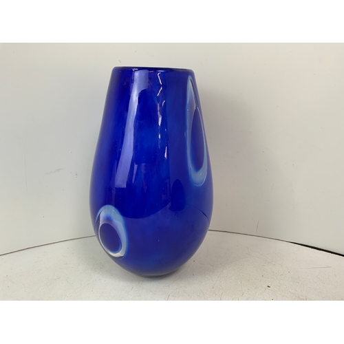 194 - Heavy Blue and White Glass Vase - 30cm High