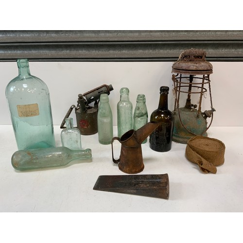 549 - Vintage Blow Lamp and Old Bottles etc