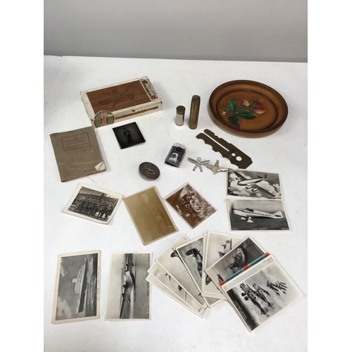 838 - Militaria - Photos, Postcards, Cap Badges and Latvian Workshop Refugee Plate etc