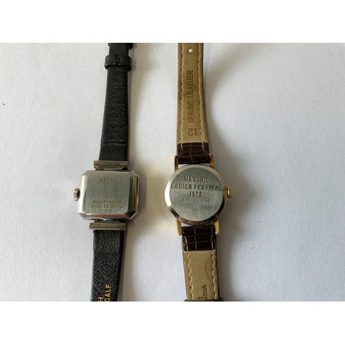 842 - Vintage 70s Seiko Watch Enamel Silver and Steel Manual Wind and Bulova Ladies Watch Engraved Masonic... 