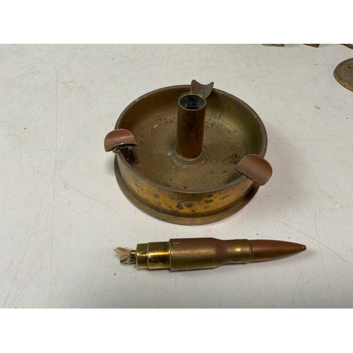 180 - Brass Weights, Brassware - Shell Case Ashtray