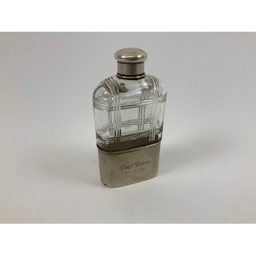 Edward C Moore for Tiffany and Co New York Silver and Cut Glass Hip Flask -  Marked Stirling Silver t