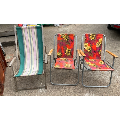 57 - Deckchair and 2x Retro Garden Chairs