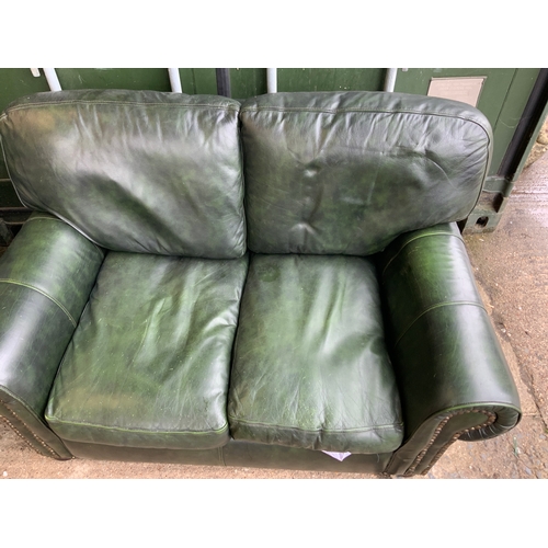 169 - Green Leather Settee and Armchair