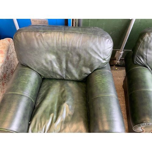 169 - Green Leather Settee and Armchair