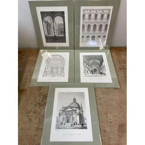 128 - 5x Large Antique Prints - Italian Architecture - Gailhabaud 1850 Matching Mounts