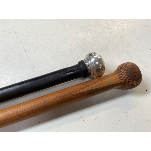 172 - Parquetry Handled Walking Cane, Silver Topped Walking Cane