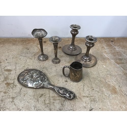 644 - Silver Candlesticks etc