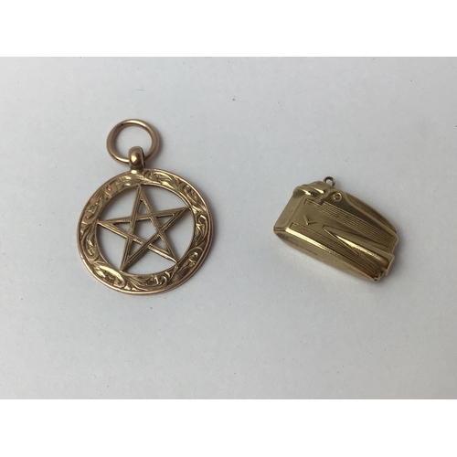 638 - 9ct Gold Charms - Star and Cigarette Lighter - 4.05gms