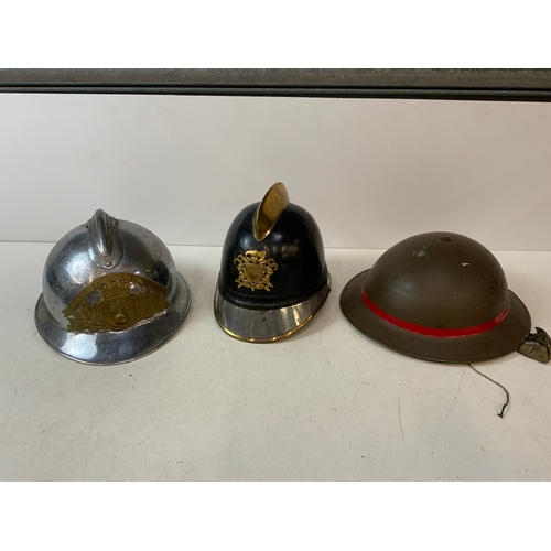 676 - 3x Vintage Fireman’s Helmets