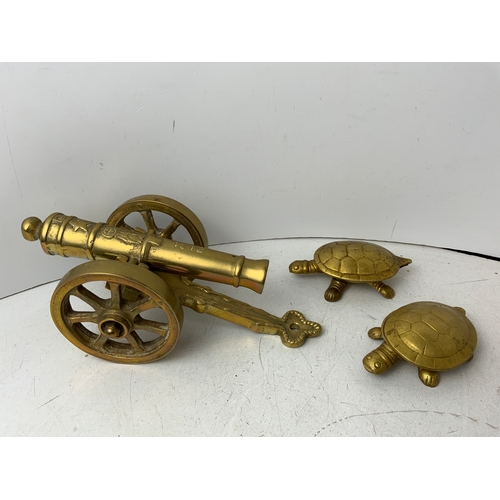 792 - Brass Cannon and Tortoise Ashtrays