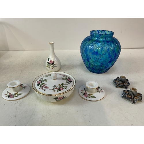 809 - Blue Glass Vase and Dressing Table Set etc