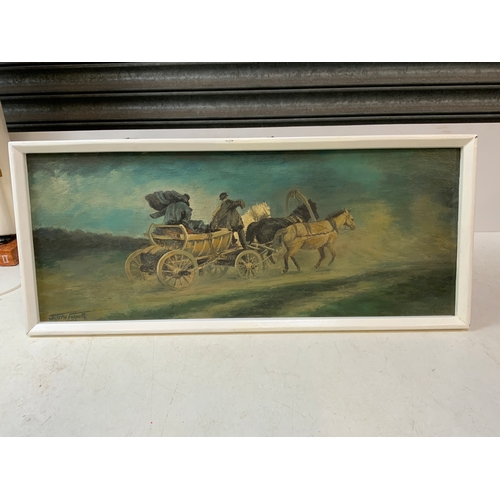 123 - Oil on Board - Horse Drawn Wagon in a Storm - By Joseph W Furnell (1905 - 1991)