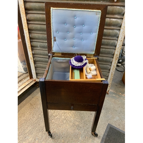 687 - Wooden Sewing Box on Stand