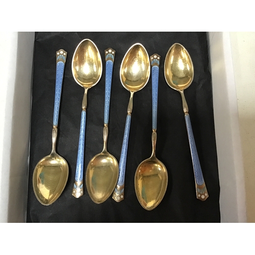 855 - 6x Vintage Sterling Silver and Guilloche Enamel Teaspoons