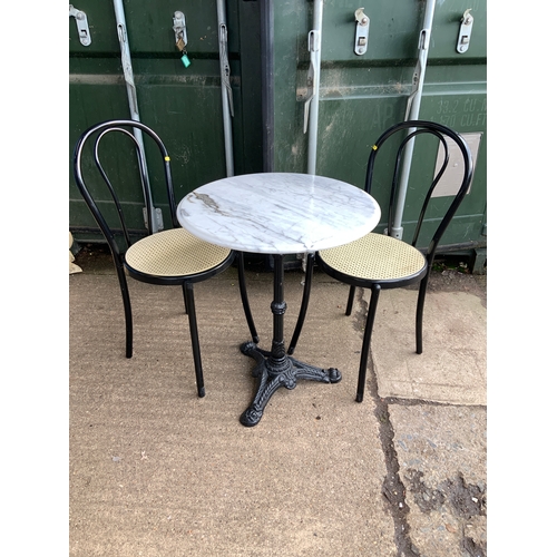 577 - Marble Top Table on Cast Iron Base and Chairs