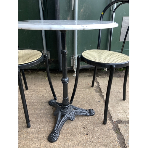 577 - Marble Top Table on Cast Iron Base and Chairs