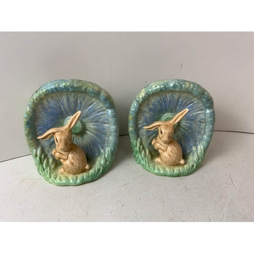 856 - 2x Vintage Sylvac Floppy Eared Bunnies in Flower