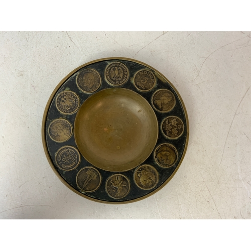 763 - Bronze Dish Edged with Various Coins