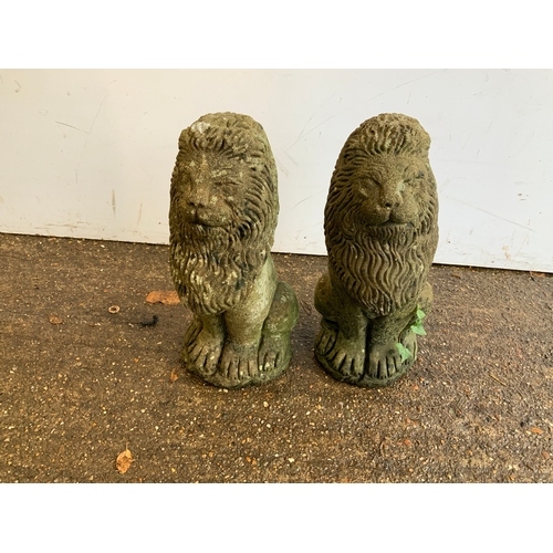 8 - Pair of Concrete Garden Ornaments - Lions