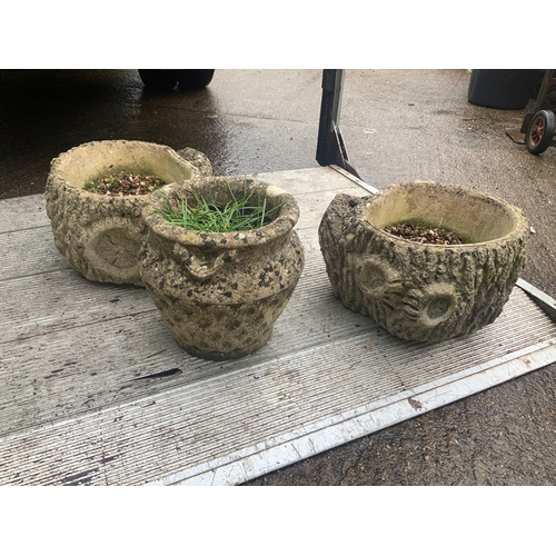 37 - 3x Concrete Planters