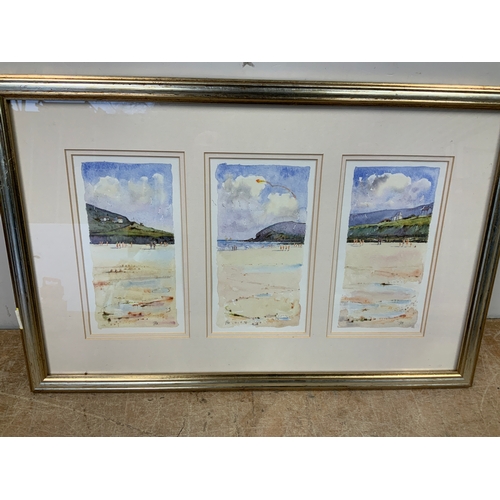 394 - Framed Watercolour - Croyde Bay Triptych