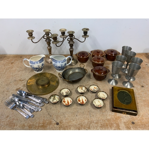 531 - Plated Candlesticks and Vintage Frame etc