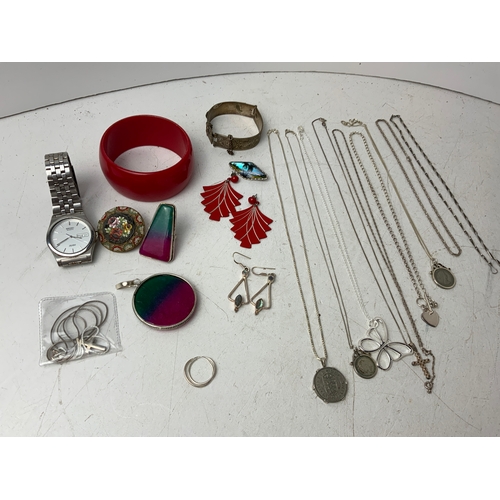 812 - Silver and Vintage Plastic Jewellery, Seiko SQ100 Watch etc