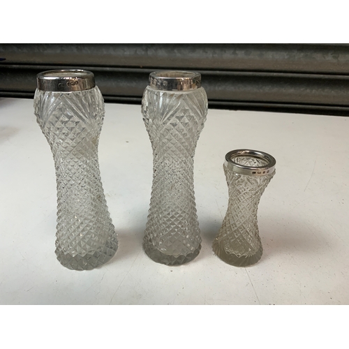 801 - 3x Silver Mounted Small Vases