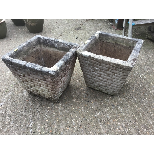 37 - Pair of Brick Form Concrete Planters